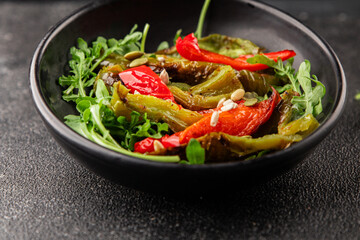 Grilled pepper salad roasted vegetables bbq meal tasty snack fresh delicious gourmet food background on the table rustic food top view copy space keto and paleo diet vegan and vegan food