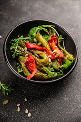 Grilled pepper salad roasted vegetables bbq meal tasty snack fresh delicious gourmet food background on the table rustic food top view copy space keto and paleo diet vegan and vegan food