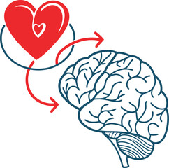 3D Cartoon Brain with Heart Icon