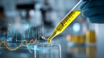 Dropper analysis of scientific experiment liquid in a research laboratory and analysis of a data
