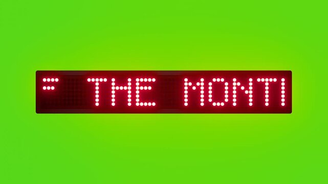EMPLOYEE OF THE MONTH NOTICE Scrolling Red Dot Matrix LED Text Animation on Green Screen Seamless Loop - Powered by Adobe