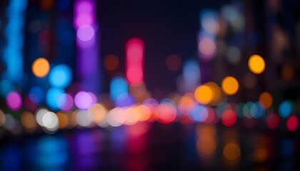 Vibrant City Glow: Colorful Bokeh Lights Against a Deep Black Night Background