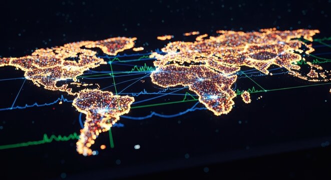 Interconnected World Illuminated Data Visualization Global Network