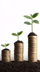 Golden Coins Ascending in Stacks from Low to High Financial Growth and Wealth Building Concept