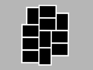 Blank photo frames, vector collage template layout of eleven photo frames