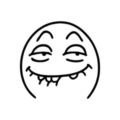 Fototapeta premium Mischievous cartoon face with a sly grin and wide eyes, perfect for expressing cheeky humor and playful mischief.