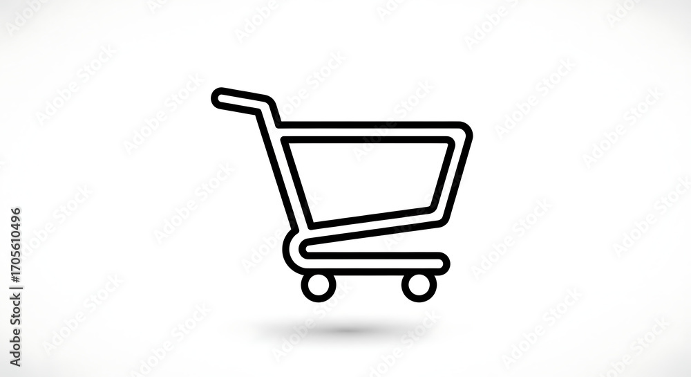 Aufkleber a minimalist outline of a shopping cart on a white background with a subtle shadow beneath it ai gen