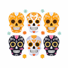 Obraz premium Colorful Sugar Skull Masks Vector Set