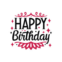 Hand lettered happy birthday in soft script with decorative elements