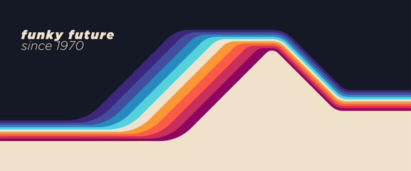 A simple, abstract retro design in 1980s style with rounded, colorful lines. Vector illustration.