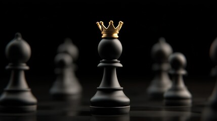 Chess pawn wearing a golden crown on a dark background