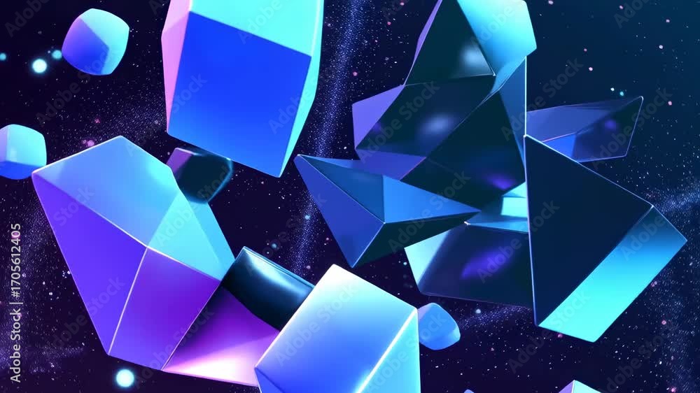 Poster video of geometric abstraction in space: a stunning digital art piece showcasing an array of iridesc
