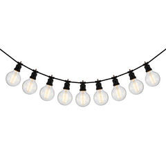 String of vintage Edison bulb lights turned off isolated on white background
