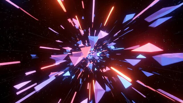Video of Vibrant Geometric Journey: An abstract composition showcases a dynamic explosion of geometric shapes, radiating energy and movement, against a backdrop of celestial space - 4K