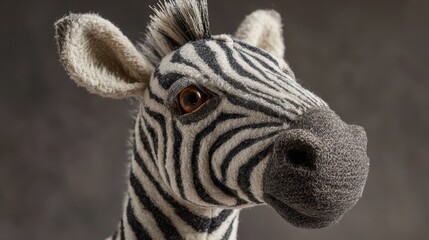 Striking Closeup of a Realistic Zebra Soft Toy, Perfect for Playful and Whimsical Projects Boosting Creativity and Fun Spirit.