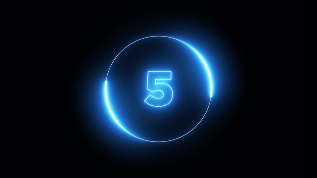 Glowing neon counting down from 10 to 0 animation isolated on Black Background