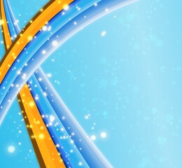 Abstract blue and orange curved lines with glowing light effects on blue background