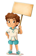 Boy carrying a banner in his hand