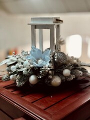 white christmas lantern with flower