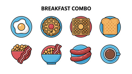A Delicious Collection of Pixel Art Icons Representing a Hearty Breakfast Spread Perfect for Any Mealtime Application