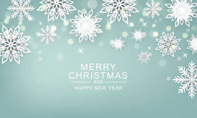 Christmas background design of snowflake and snow falling in the winter