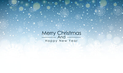 Christmas background design of snowflake and snow falling in the winter