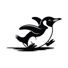 Cute Penguin Sliding on Ice Illustration with Snowflake Accents and Happy Expression