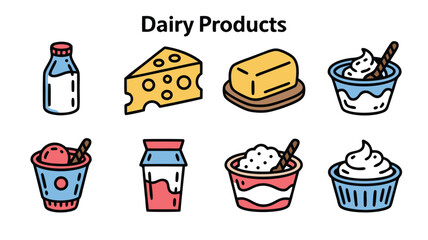 A Collection of Delicious Dairy Products Including Milk Cheese Butter Yogurt Ice Cream and Cream Cheese Representing a Healthy Diet