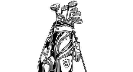 Golf Bag with Clubs Illustration - Sporting Equipment for Golfers.