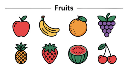 A Collection of Fresh and Delicious Fruit Icons Representing Healthy Eating and Natural Foods