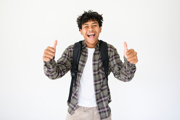adorable thai student wearing student isolated on white background, Portrait children boy Back to school