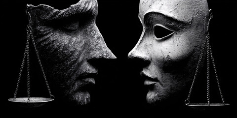 The Heavy Scales of Justice Weighing a Human Soul in a Surreal Courtroom Allegory of Moral Choices and Consequences