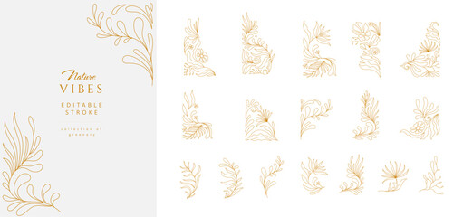 Set of line simple floral design elements in wavy style. Organic shapes, vibrant flowers print for poster, social media or packaging. Botanic vector