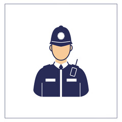 British police officer in uniform with helmet symbolising law enforcement and public safety in London suited for crime prevention campaigns
