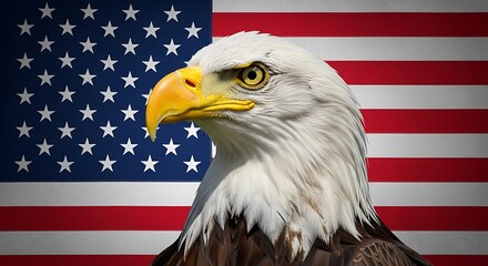 Majestic Bald Eagle Portrait in Front of the American Flag.