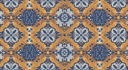 Decorative Talavera seamless background with traditional motifs, great for cultural branding and textile design.