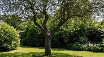 Green Tree in a Lush Garden Setting.