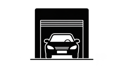 Car inside a garage with open door isolated on transparent background