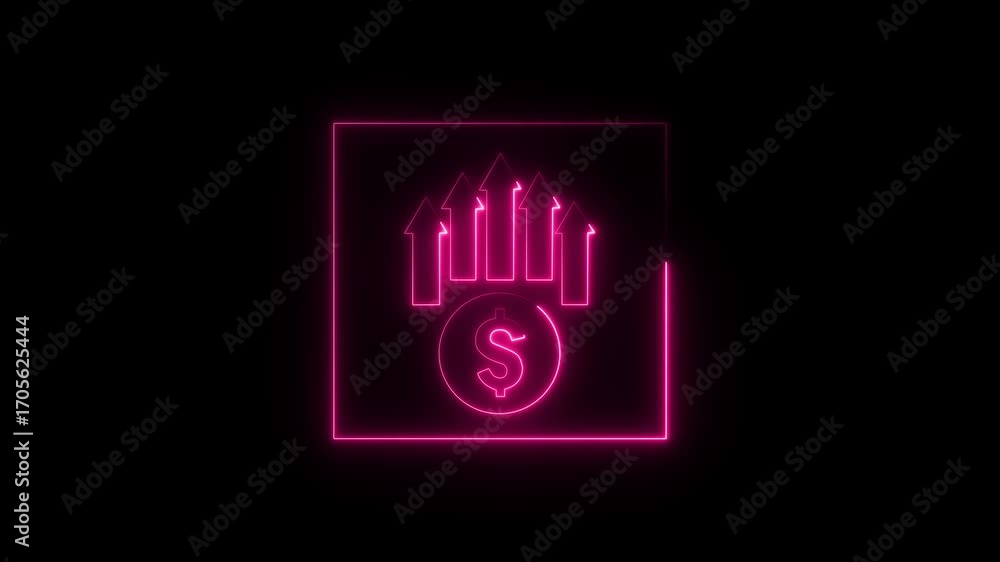 Poster line of dollar sign with up arrow icon animation. purple five up arrow icon animation on black backg