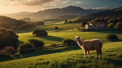 Scenic countryside alpaca