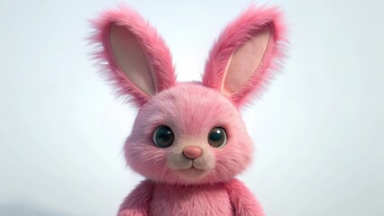 Pink rabbit doll with big ears isolated on white background