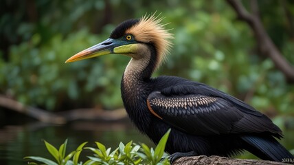 Bird portrait, lush background