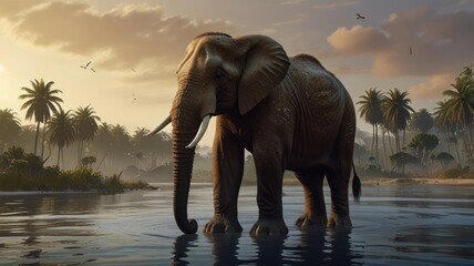 Majestic elephant in tranquil jungle sunrise