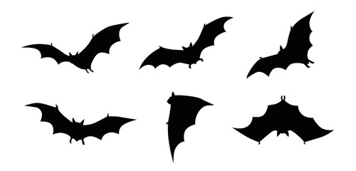 Set of simple vector flying bad silhouettes on white background