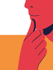 thinking hand under chin gesture, closusre