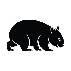 Black and white vector illustration of a common wombat silhouette on a white background