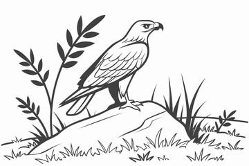 Lone Bird on a Hill: A Serene Nature Vector Illustration