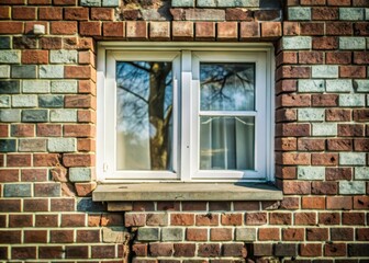Cracked brick wall of private house with cracked surface under the window on white brick wall