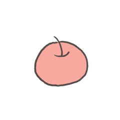 An illustration of a bright pink cherry with a short brown stem on a black background. The image is drawn in a cute, simple cartoon style with a soft texture.