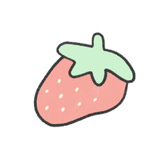 An illustration of a light pink, persimmon-like fruit with a dark brown stem. The image is drawn in a cute, cartoon style with a hand-drawn texture.